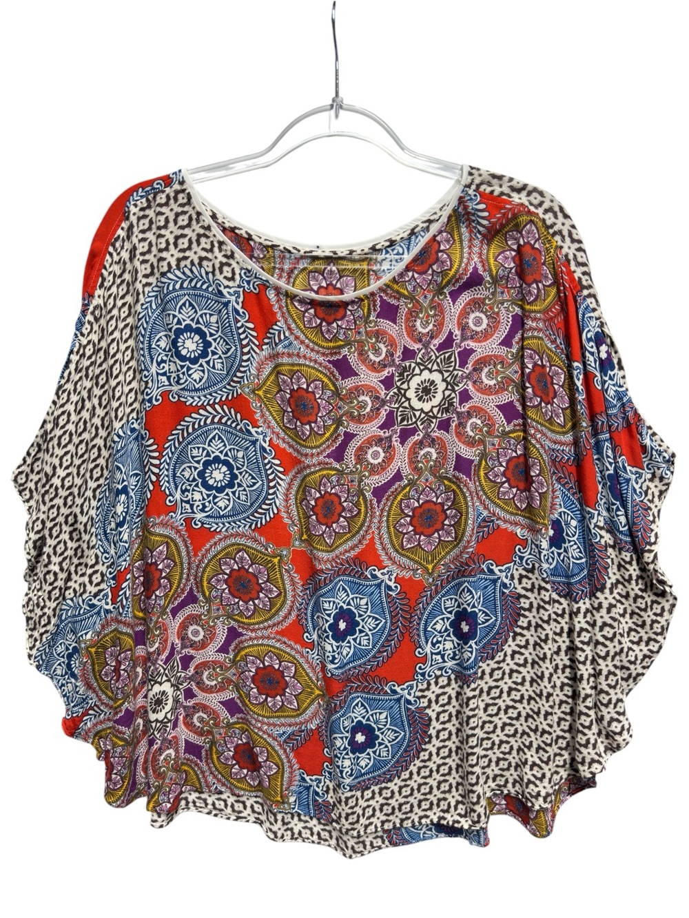 Pure Tencel Rayon Knit Boho Medallion Floral Poncho Dolman Blouse Top